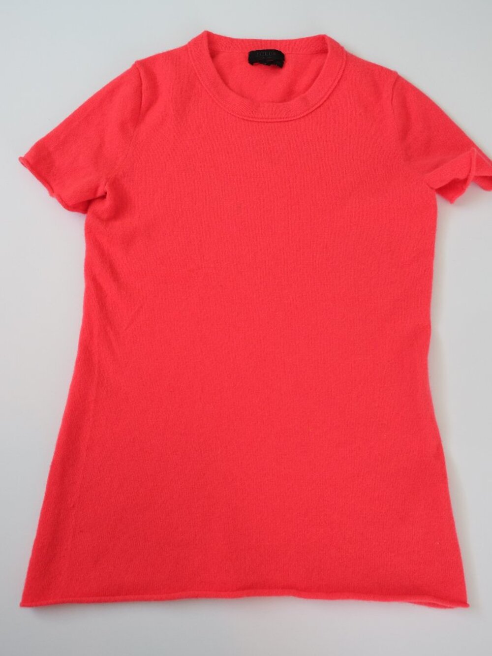 EUC J. CREW 100% Cashmere Short Sleeve Sweater XS Bright Red Crewneck